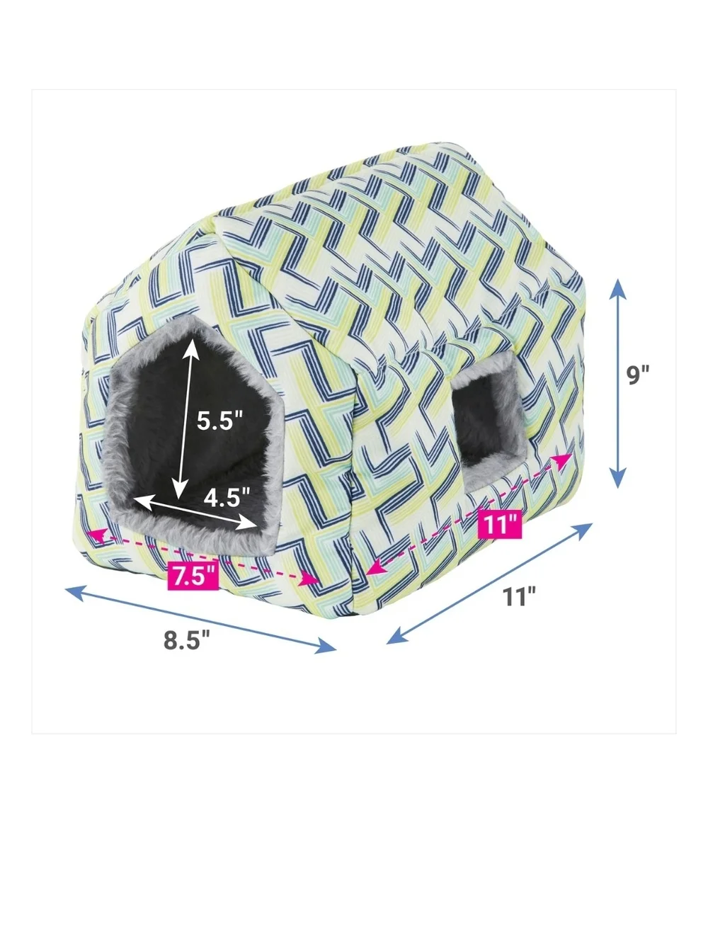 Plush Small Pet Hideaway House in Blue & Yellow